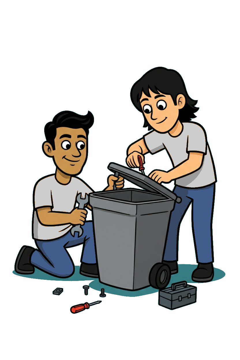 Bin Brothers fixing a trash bin